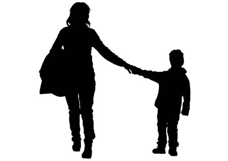Silhouette of a mother and daughter on white backgroundのイラスト素材