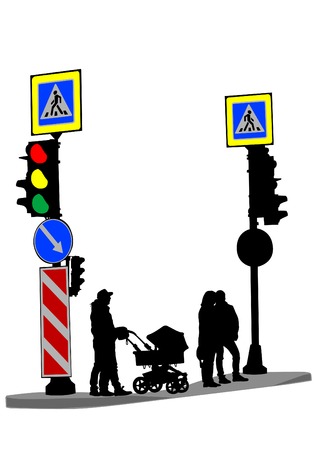 Traffic lights and road signs on a white backgroundのイラスト素材