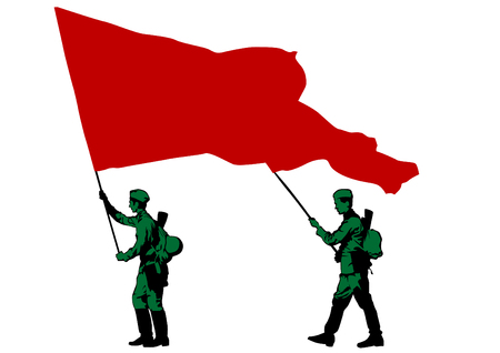 Soldier in uniform with flag on white backgroundのイラスト素材