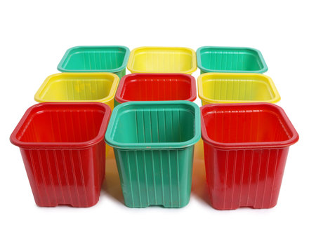 Plastic food containers on a white background