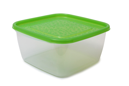 Plastic food containers on a white backgroundの写真素材