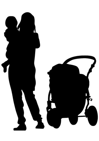Families with child and carriage on white backgroundのイラスト素材