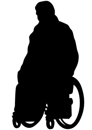Silhouettes wheelchair and people on white backgroundのイラスト素材