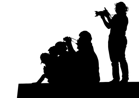 Crowd of people with cameras on a white backgroundのイラスト素材