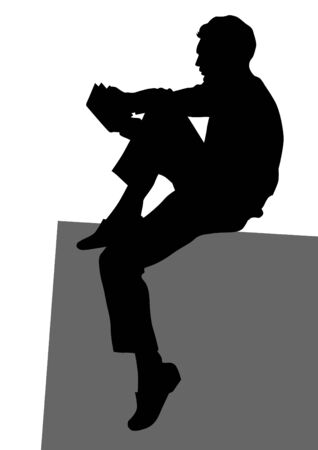 Man reading a book on a white backgroundのイラスト素材