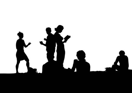 Crowds people at beach on white backgroundのイラスト素材