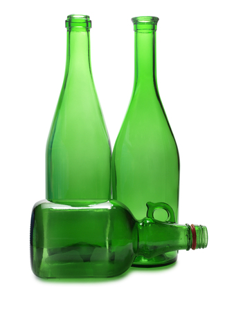 Green bottle of water and alcohol on white backgroundの写真素材
