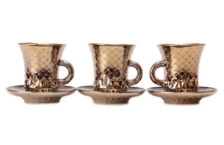 Ancient porcelain tea cups on a white backgroundの写真素材