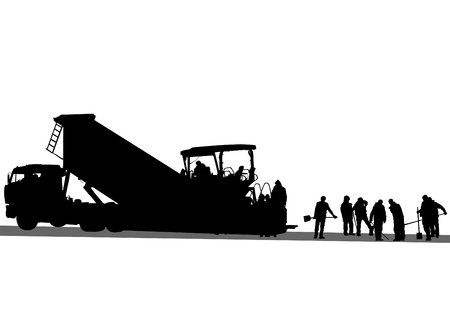 Road workers and construction equipment on a white backgroundのイラスト素材