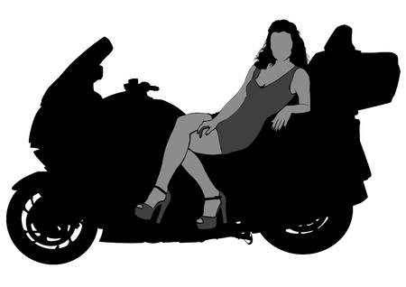 Motorcycl and baeuty women on white backgroundのイラスト素材