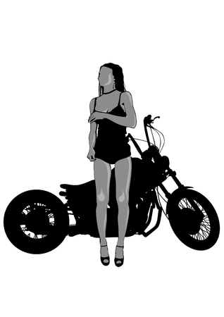 Motorcycl and baeuty women on white backgroundのイラスト素材