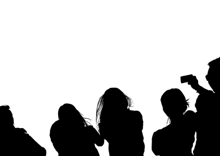 Crowd of spectators at a concert silhouette.のイラスト素材