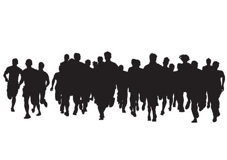 Woman athletes on running race on white backgroundのイラスト素材