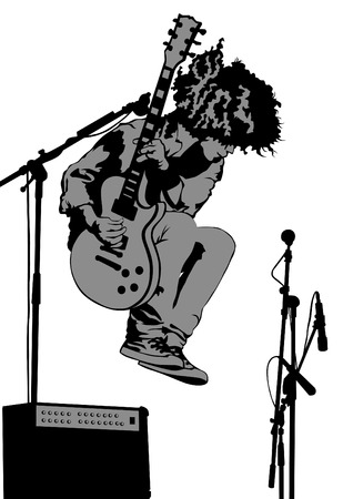 Musician with guirar in rock style on a white backgroundのイラスト素材