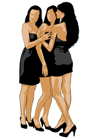 Beautiful girls in fashionable clothes on white pattern.のイラスト素材