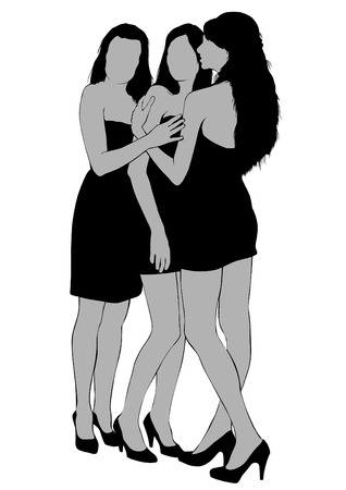 Beautiful girls in fashionable clothes on white pattern.のイラスト素材