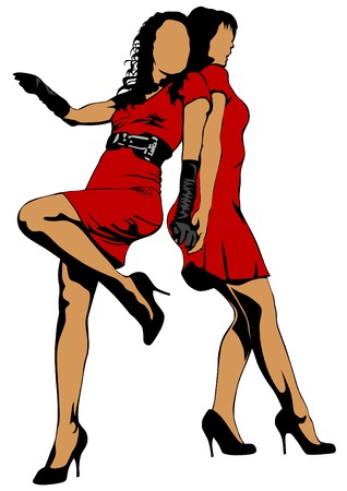 Beautiful girls in fashionable dress on white backgroundのイラスト素材