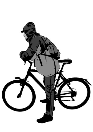 Sport people whit bike on white backgroundのイラスト素材