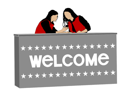 Beautiful girls behind the reception desk on white backgroundのイラスト素材
