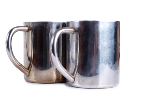 Ancient porcelain tea cups on a white backgroundの写真素材