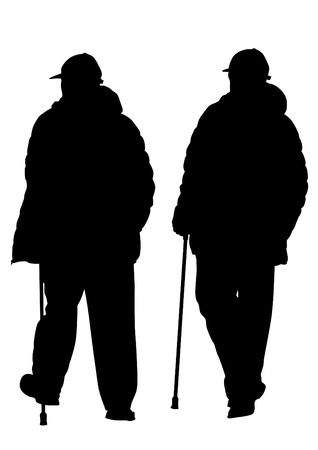 Elderly people with cane on white backgroundのイラスト素材