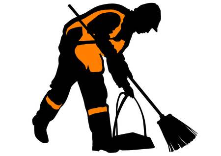 Janitor in signal vest on white backgroundのイラスト素材