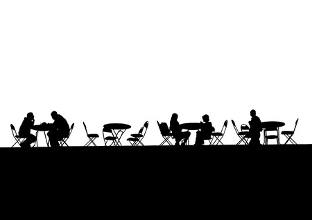 People in urban cafe on white backgroundのイラスト素材