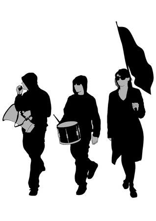 People of with large flags on white backgroundのイラスト素材