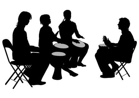 Men and women with african drums on white backgroundのイラスト素材