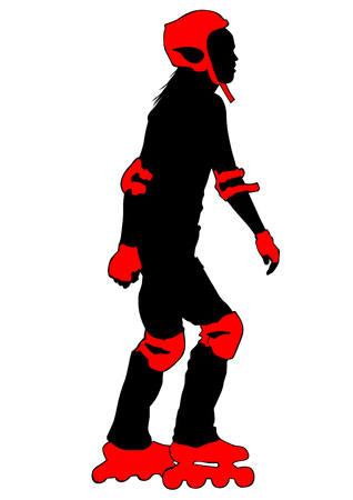 Sports boy and girl on roller skates on white backgroundのイラスト素材