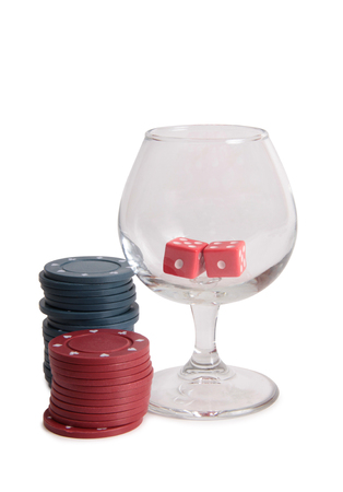 Dice and chips for casino with on white backgroundの写真素材