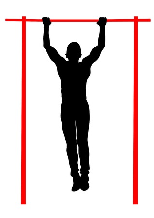 Young gymnast doing exercises on a bar on a white backgroundのイラスト素材