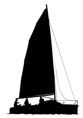 Sports yacht with sail in sea on white backgroundのイラスト素材