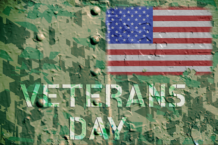 American flag on a metal detail of a military machineの写真素材