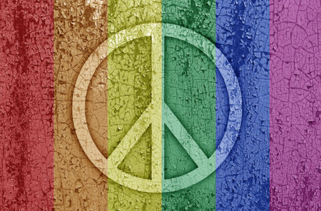 Sign of peace in rainbow color on a metal backgroundの写真素材