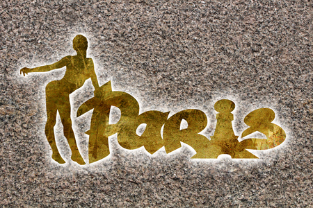 Logo of Paris and the figure of a woman against a wallの写真素材
