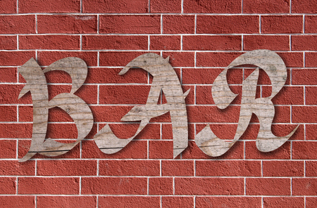 Signboard for a bar on a brick wallの写真素材