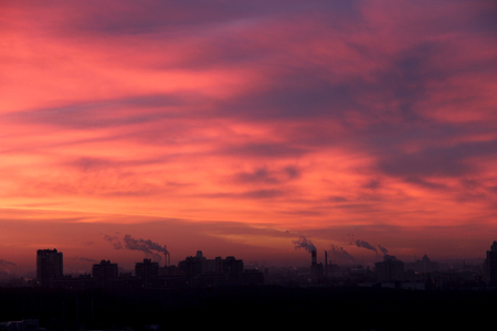 Urban industrial building of dawnの写真素材