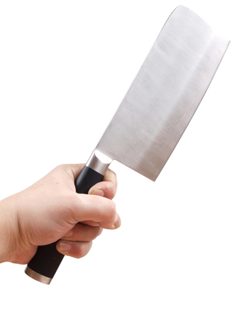 Metal kitchen knife on white backgroundの写真素材