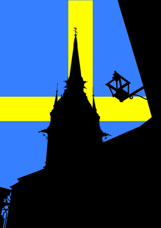 Stockholm old architecture. Silhouette of buildingのイラスト素材