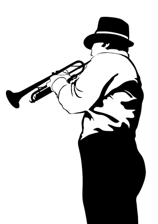 Music man whit brass band on white backgroundのイラスト素材