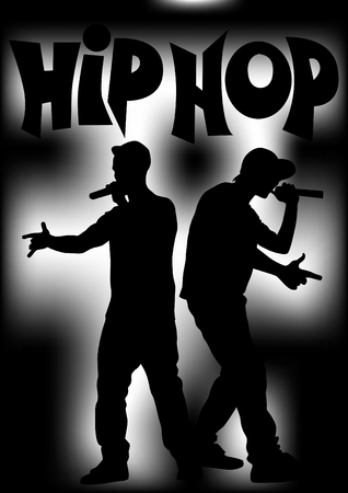 Hip-hop artists with microphones on stageのイラスト素材