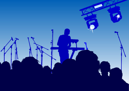 DJ with microphones on stage in public and light equipmentのイラスト素材