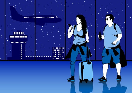 Man suitcase with airport suitcaseのイラスト素材