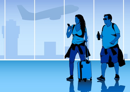 Man suitcase with airport suitcaseのイラスト素材