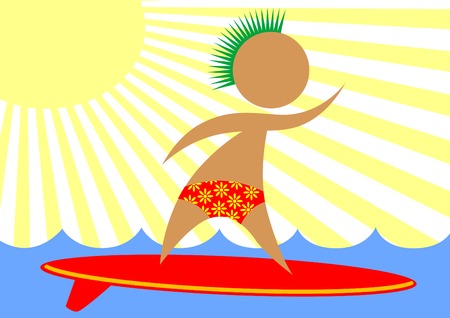 People in swimwear with a surfboard on the background of the seaのイラスト素材