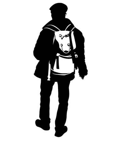 Backpacker on white backgroundのイラスト素材