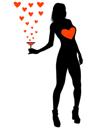 Beautiful girl and martini glass on a white backgroundのイラスト素材