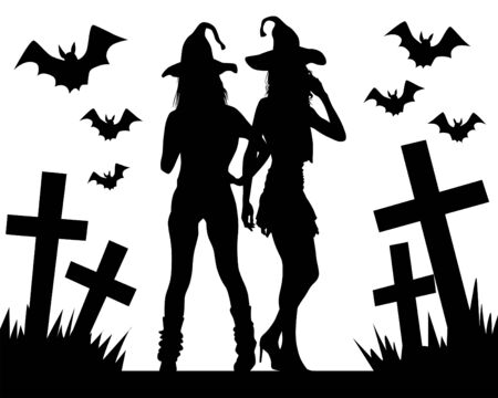 Beautiful young witches at Halloween carnivalのイラスト素材