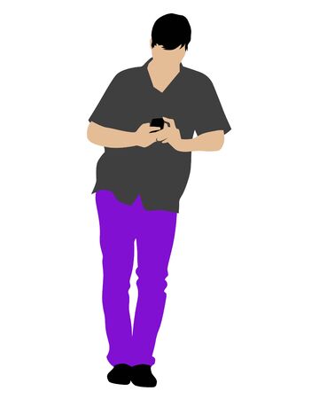 Man with smartphone on white backgroundのイラスト素材